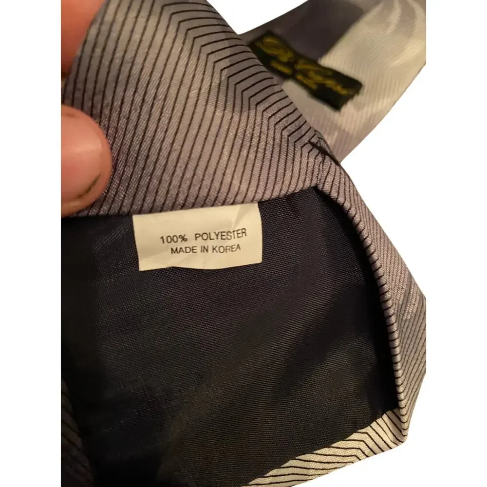 Di Capri Hand Made Tie Gray Black Geometric‎ Striped Necktie